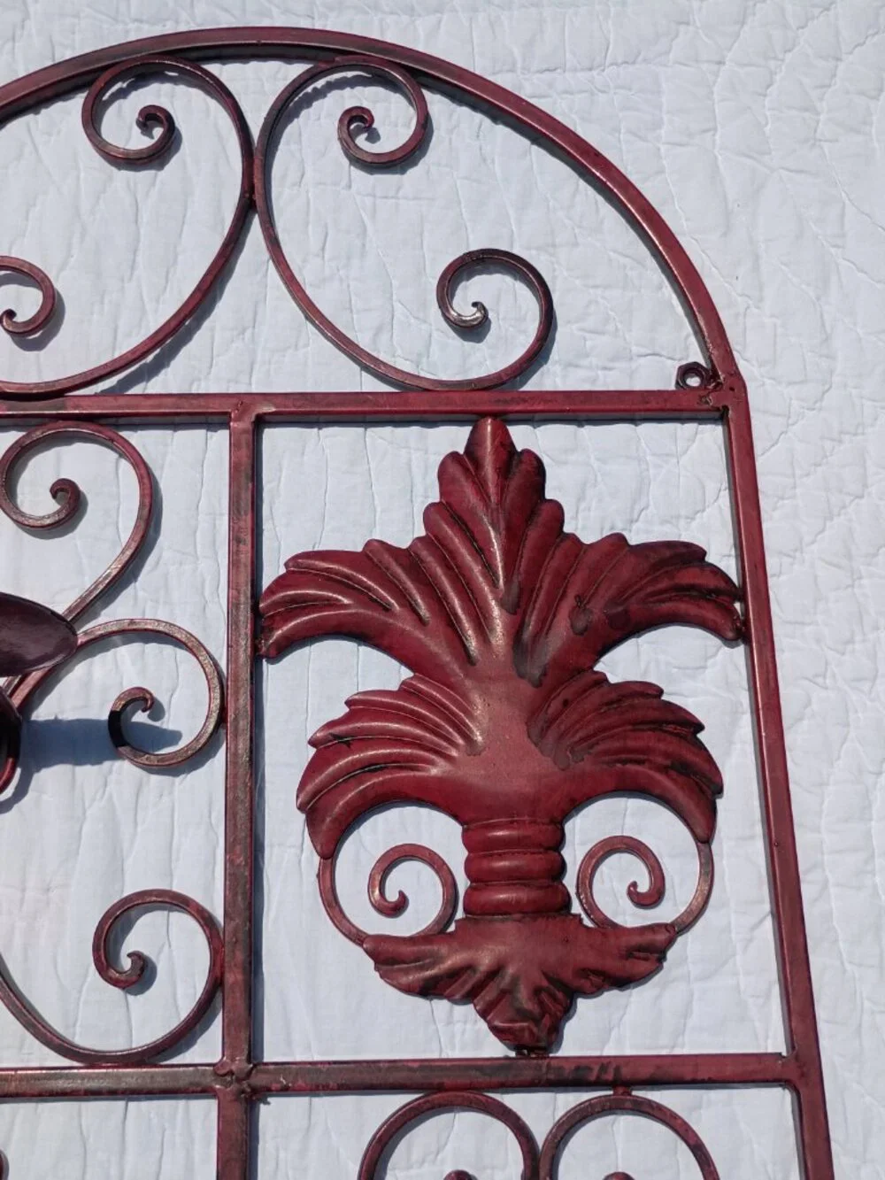 Metal Fleur De Lis Wall Candle Holder Sconce Tuscan Rustic Red Arch Decor 27x16